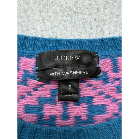 J.CREW Sweater Womens Small Pink Cashmere Geometric Crewneck Knit Pullover - Picture 3 of 13